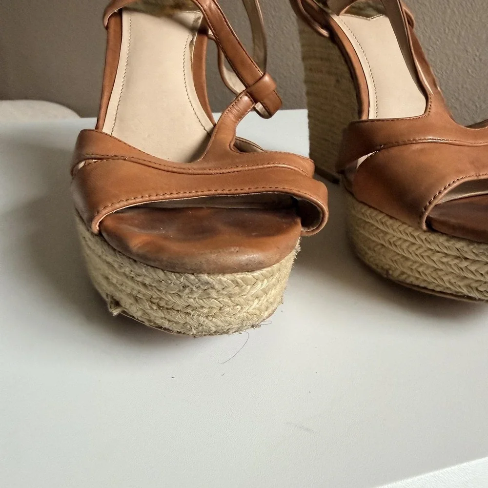 Vince Camuto Wedge Sandals Womens Size 11 Brown Leather Espadrille VC-INSLO2